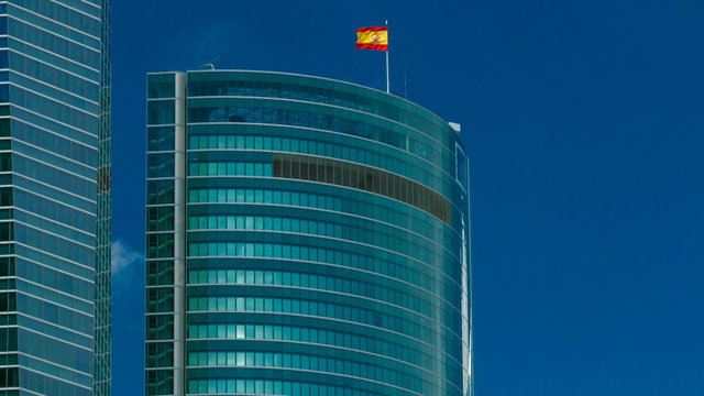 Top of skyscrapers timelapse in the Four Towers Business Area with the tallest skyscrapers in Madrid and Spain 