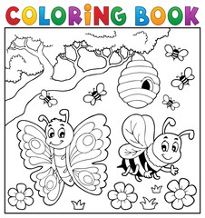Coloring book with butterfly and bee