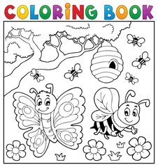 Crédence de cuisine en verre imprimé Pour enfants Livre de coloriage avec papillon et abeille