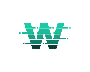 Letter W Pixel Line Cut Logo Design Template