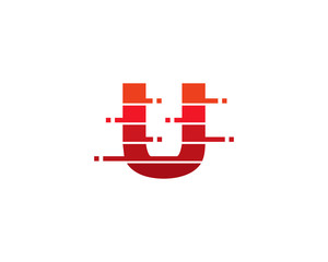 Letter U Pixel Line Cut Logo Design Template