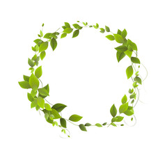  Round banner of branches with leaves. Green leaves in a circle.