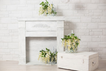 flowers, fireplace
