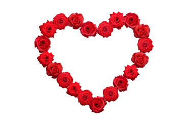 Heart of roses isolated with free space for text.
