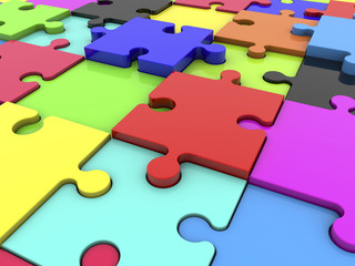 Puzzle pieces in various colors
