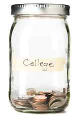Coins in a jar on White