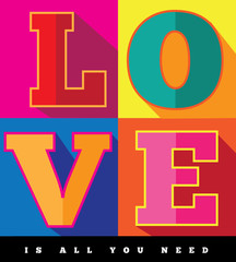 
Love is all you need flat design pop art poster. - obrazy, fototapety, plakaty