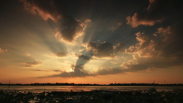 time lapse of sky and clouds ,sunset or sunrise (reverse),Clouds billowing. 4k clip.
