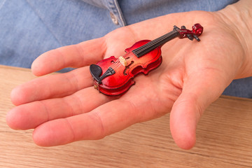 Micro violin on palm