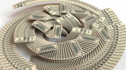 100 dollars in circle steps abstract