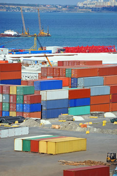 Port cargo container and pipe in port of Odessa, Ukraine