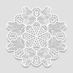 Lacy paper doily, decorative flower, decorative snowflake, mandala, embossed pattern, arabic ornament,indian ornament, 3D, vector
