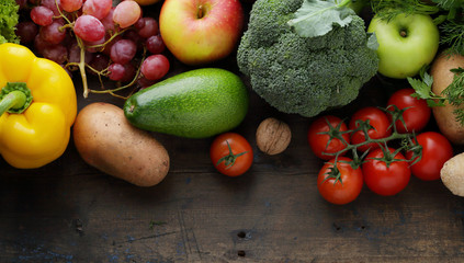  vegetable and fruits on wood background