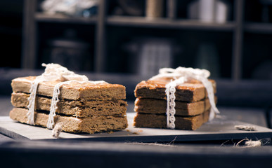 Delicious shortbread on a wooden background