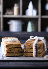 Delicious shortbread on a wooden background