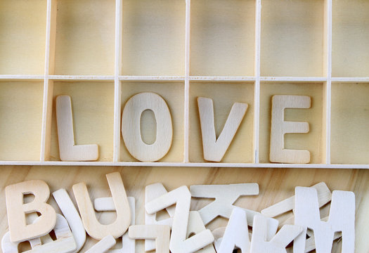 Word love made with wooden letters alphabet