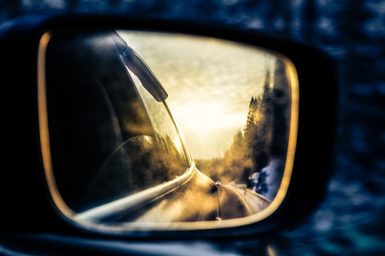 Look in the side mirror of a car