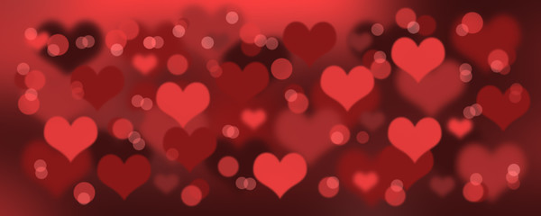 unscharfe rote schwebende herzen hintergrund panorama für valentinstag