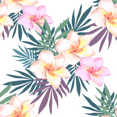 Watercolor seamless pattern of exotic flowers.