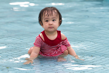 Chinese Little Girl Playing in Water