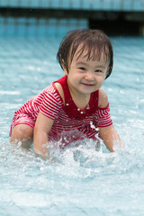 Fototapeta na wymiar Chinese Little Girl Playing in Water