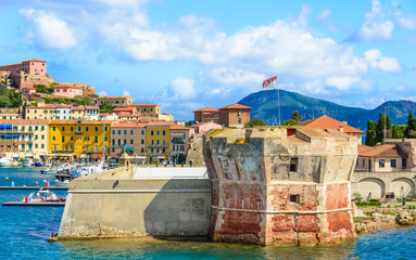 Elba island panoramic view of Portoferraio coast, Tuscany, Italy. - obrazy, fototapety, plakaty