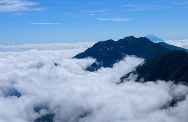 Fototapeta na wymiar Main peaks of Southern Japan Alps and Mt.Fuji in Japan