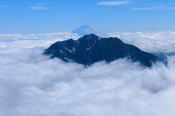 Houou three mountains and Mt.Fuji, view from the peak of Mt.Kaikomagatake in Japan