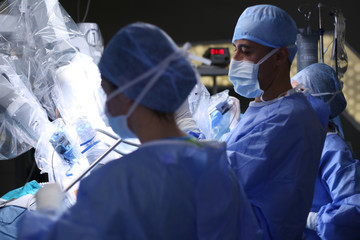Robotic Surgery. Medical robot. Medical operation involving robot - Stock Image