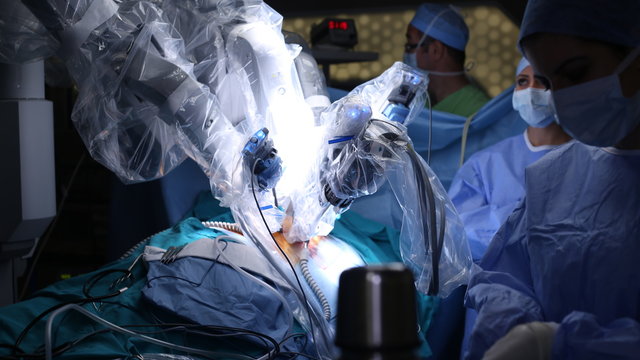 Robotic Surgery. Medical robot. Medical operation involving robot - Stock Image