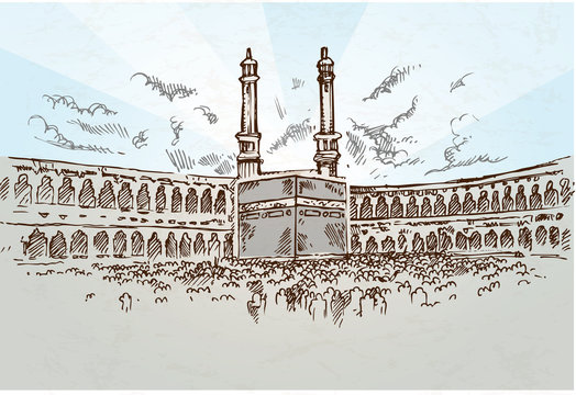 mecca background drawing hand drawn