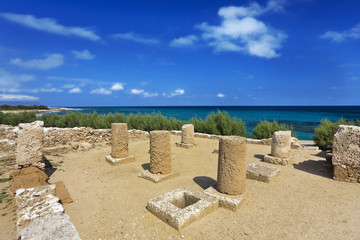 Tunisia. Ruins of Kerkouane - one of the most important Punic cities. Remains of house with a peristyle