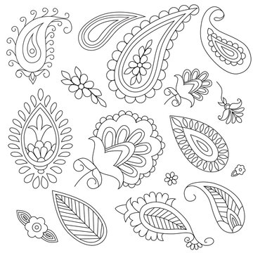 hand-drawn elements of ethnic paisley