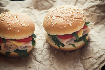 Sandwiches on the wooden table