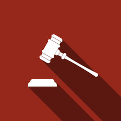 Gavel - hammer of judge or auctioneer icon with long shadow (jud