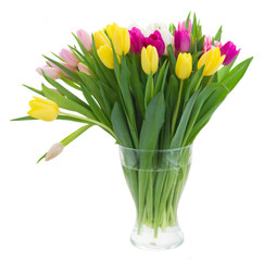 bouquet of  pink, purple and white  tulips