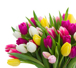 Naklejka premium bukiet różowych, fioletowych i białych tulipanów
