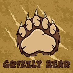 Fototapeta premium Brown Bear Paw With Claws. Illustration With Scratches Grunge Background And Text