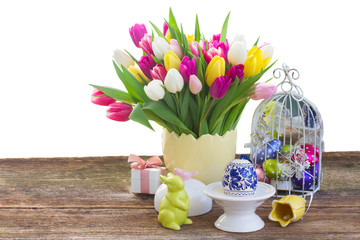 Spring flowers with easter egg