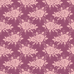 seamless pattern with pink roses, vector illustration