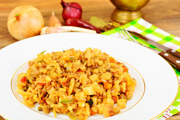 Braised Cabbage with Caraway Seeds and Lentils