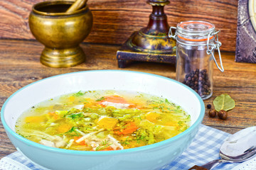 Chicken Soup with Broccoli, Carrots and Celery, Pumpkin and Nood