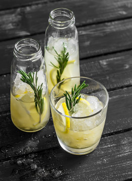 Lemon and rosemary homemade lemonade. Healthy refreshing drink