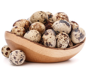 Fototapeta premium quail eggs in wooden bowl isolated on white background cutout