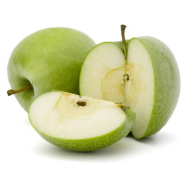 Green sliced apple isolated on white background cutout
