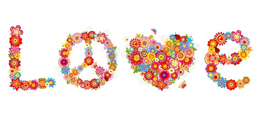 Hippie print with colorful flowers