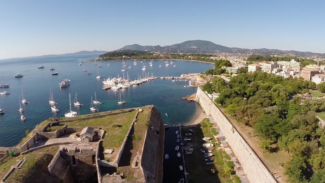 Aerial view of island Corfu capital city 
