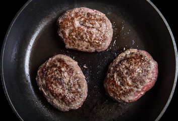 Fresh meat cutlets fried in a pan