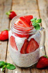 homemade healthy Chia seeds and strawberry overnight oatmeal in