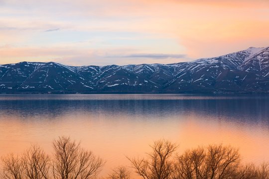 lake Sevan spring sunset